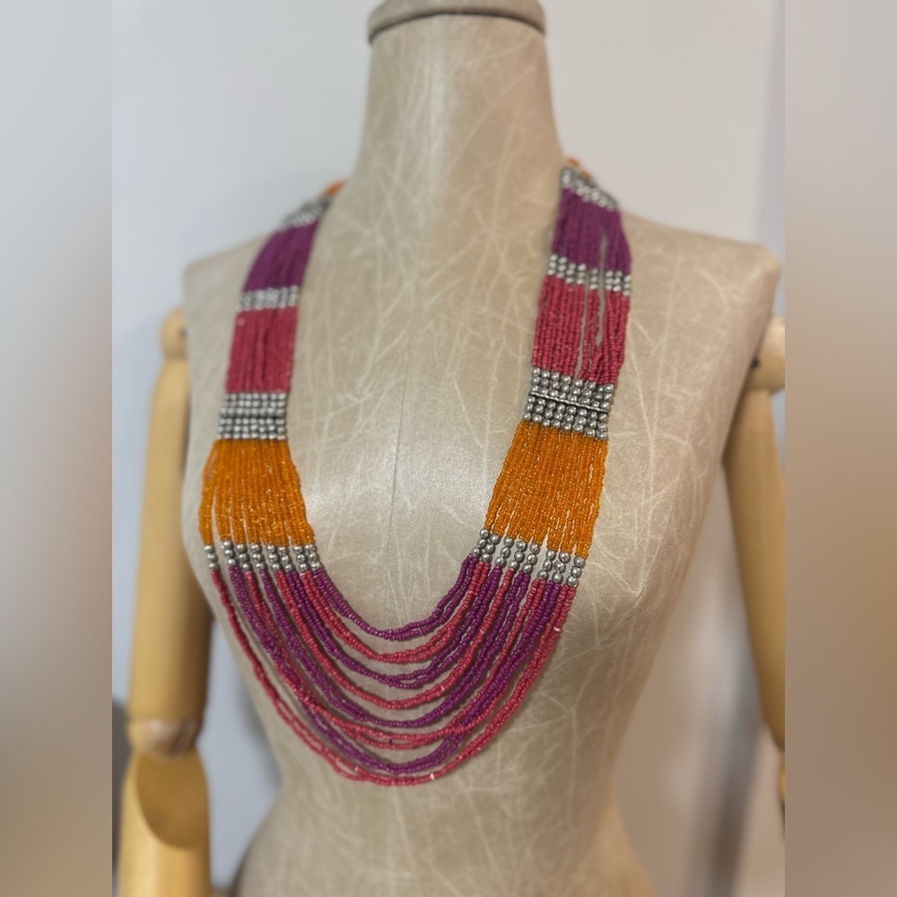 Vibrant Orange and Purple Beaded Necklace